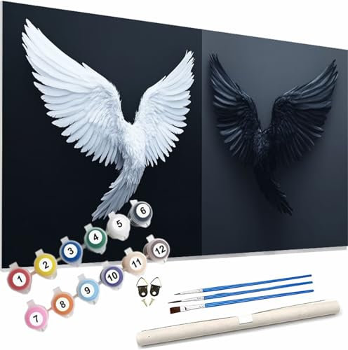 Peinture Numero Adulte Noir Et Blanc Peinture par Numero Enfant Aile Peinture au Numéro,DIY Creatif Adulte Toile Peinture à l'huile Kits Acryliques et Pinceaux,Débutants et Cadeaux 150x60cm S-331