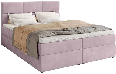 BROMARKT Boxspringbett mit Matratze 160x200 Bett mit Stauraum Puderrosa | Polsterbett mit Bettkasten und Topper Doppelbett für Schlafzimmer gepolstertes Kopfteil BOSTON Härtegrad H3 Samtstoff