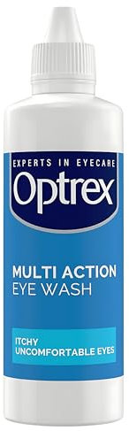 Optrex™ Multi Action Eye Wash for Irritated, Tired & Uncomfortable Eyes, Soothing pH Balanced Formula, Washes Away Dust & Pollen, Suitable for Contact Lens Wearers, 100ML