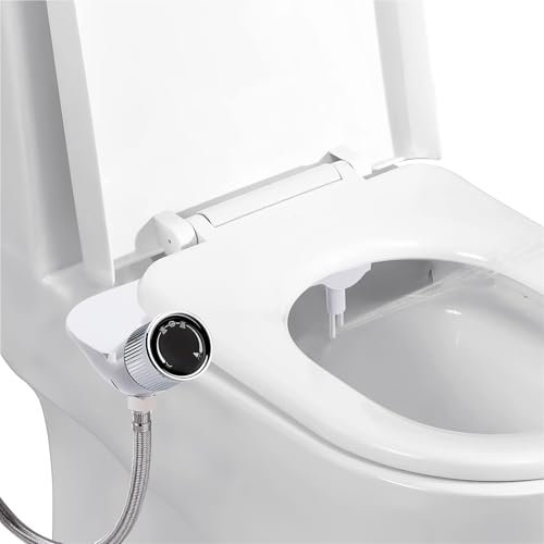 Bidet Aufsatz für Toilette mit 3/8 Anschluss - Doppeldüsen WC Bidet mit Druckregulierung, Ultraflacher Nicht-Elektrischer Toilettenaufsatz (69 cm Edelstahlschlauch) für Gesäß- und Frauenhygiene