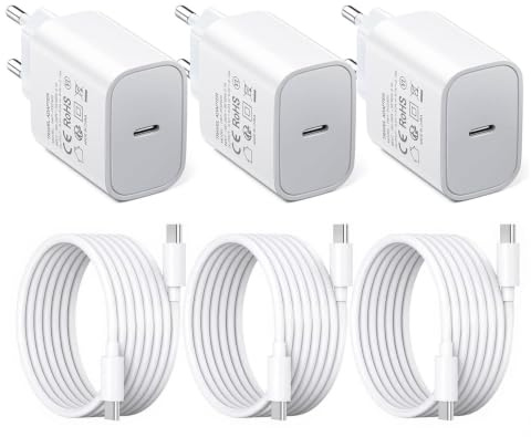 3er-Pack USB C 25W Ladegerät Ladekabel, Schnellladegerät PD3.0 Stecker Typ C Handy Netzteil Wand-Ladegerät Mit 2M Kabel Kompatibel mit iPhone 16/16 Plus/15 Pro Max/15/15 Pro/Galaxy S24/S23/S22