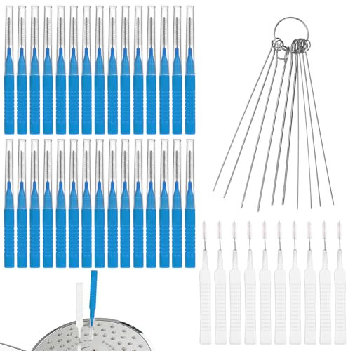 30pcs Shower Head Cleaner, 2 Styles Shower Head Cleaner Brushes & 10 Multi-Size Unclogging Needles Showerhead Cleaning Picks Brush Tool for Small Nozzle Hole Bathroom Gap Window Slot (Blue)