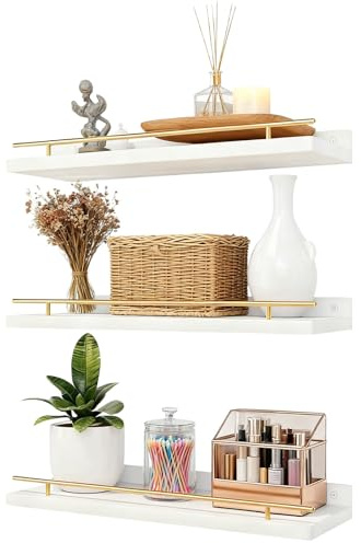 Huucozn 3er Set Wandregal Weiß wand regale Holz Schweberegal 40x15cm regalbrett Weiss holzregal wand Wandboard für Bilderrahmen und Bücher Bilderregal Hängeregal für Schlafzimmer Küche Büro Wohnzimmer