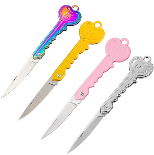 4 Selbstverteidigung Schlüsselanhänger Messer, Selbstverteidigung Für Frauen, Verteidigungs Waffen Für Frauen, Mini Messer Schlüsselanhänger, Praktische Gadgets Für Outdoor, Büro Und Alltag
