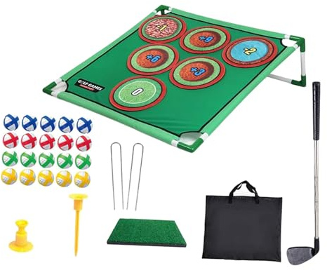 Perfeclan Golf-Chipping-Spielset mit 20 klebrigen Bällen, Verstellbarer Übungsmatte und Zielscheibe für Golfübungen im Garten – EIN tolles Geschenk für die