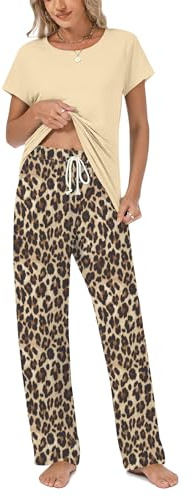 Rapbin Schlafanzug Damen Lang Pyjama Set Nachtwäsche Loungewear mit Taschen | Zweiteiliger Schlafanzüge für Damen Nachtwäsche Langarm Oberteile und Schlafhose mit Taschen Loungewear für Herbst Winter