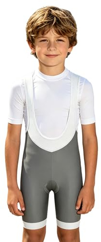 Agoky Cuissards De Cyclisme pour Enfants Pantalons Vélo avec Bretelles Bermudas Cyclisme pour Adolescents Combinaisons Vélo Route Garçons Gris 13-14 Ans