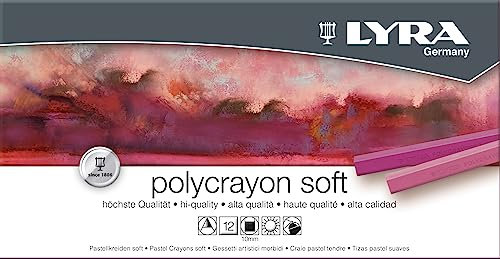 Lyra Polycrayons Soft Künstlerkreide, 12 Stück, hohe Weichheit, Maße je 7 cm x 1 cm, intensive Farben