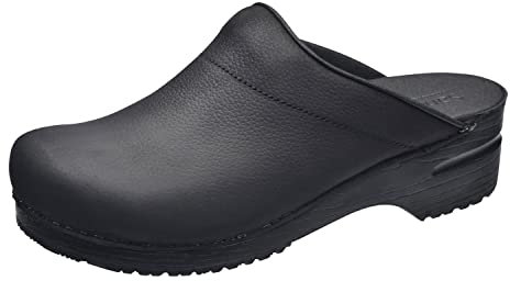 Sanita | Karl offener Clog, geöltes Leder | Original handgemacht | Flexible Leder-Clogs für Männer |Schwarz | EU 43