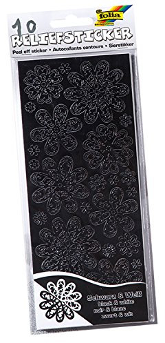 folia 1215 - Relief-Sticker Ganzjahr, ca.10 x 24 cm, 10 Blatt, schwarz - weiß sortiert