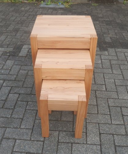 Dreiteiliger Beistelltisch Massiv Kernbuche Naturbelassen „Farah“ 3-teilig