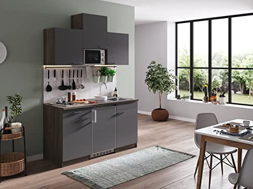 respekta Küche Küchenzeile Singleküche Eiche York Grau Oliver 150 cm