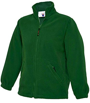 247-Clothing Childrens Fleece Jacket Premium Kids Uniform, Bottle Green, Age 11-13 (to fit chest 32/34