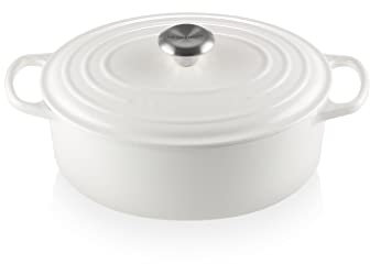 Le Creuset Signature Cocotte en Fonte avec Couvercle, Ø 29 cm, Ovale, Compatible avec Toutes Sources de Chaleur (Induction inclus), Capacité : 4,73 L, 5,49kg, Blanc (Cotton)