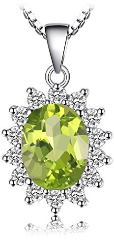 JewelryPalace Ovalschliff 2.2ct Echt Peridot Prinzessin Diana Kate Middleton Kette Anhänger, Schmuck Set Grün, Halsketten Damen Silber 925 Collier Edelstein Mädchen, Ketten für Frauen Geschenk 45CM