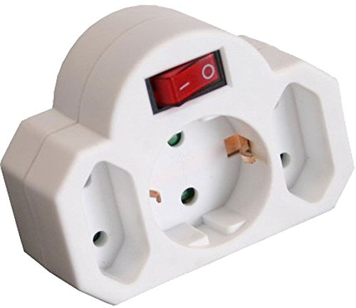 Euro-Schuko Adapter, Schuko Stecker an 2x Euro + 1x Schuko mit Schalter