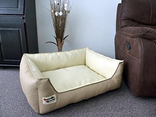 Hundebettenmanufaktur Hundebett Hundesofa Schlafplatz Kunstleder Similpelle 105 cm X 80 cm beige Champagner
