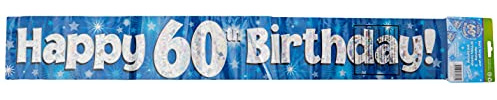 9ft Banner Happy 60th Birthday Blue Holographic