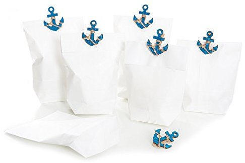 Logbuch-Verlag 12 kleine weiße Tüten 14 x 22 x 5,5 cm Bodenbeutel Geschenkbeutel Tischkarte ANKER Klammer Verpackung Gastgeschenk Hochzeit Geburtstag Fest Gäste