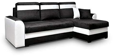 mb-moebel Ecksofa Sofa Eckcouch mit Schlaffunktion und Bettkasten Ottomane Schlafsofa Bettsofa Polstergarnitur Wohnlandschaft - TOMMY (Ecksofa Rechts, Schwarz)