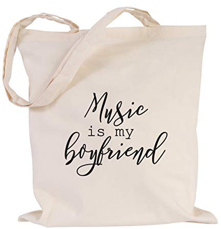 JUNIWORDS Jutebeutel, Wähle ein Motiv & Farbe, Music is my boyfriend (Beutel: Natur, Text: Schwarz)