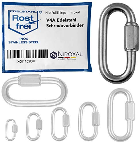 2 pièces acier inoxydable de 12-mm connecteur à vis V4A forme courte, droite et robuste charge de rupture 4500 kg mousqueton à vis élément de vissage de secours raccord rapide