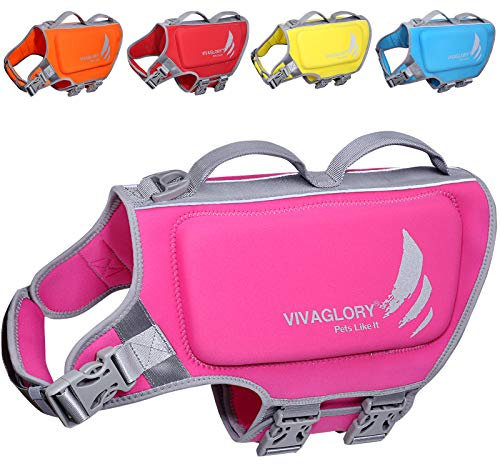 VIVAGLORY High Buoyancy Schwimmweste Hund, Rettungsweste, Hundeschwimmweste für Bootfahren, Schwimmhilfe & Auftrieb, XL, Pink