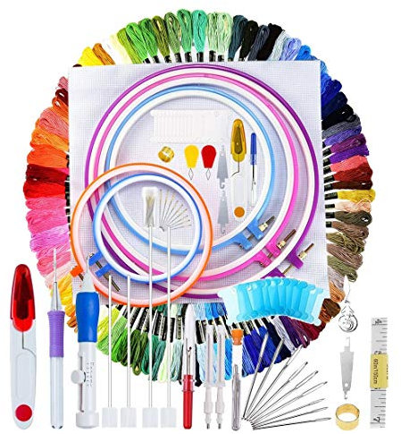 140 Pezzi Cross Stitching Punch Needle Kit, Gamma Completa di Ricamo Starter Kit Con Magic Penna Punch Needle