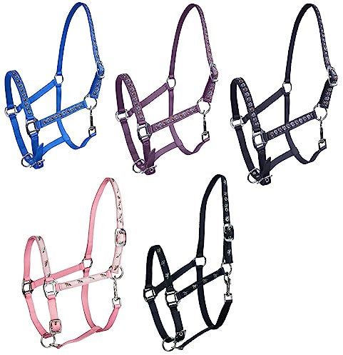 NETPROSHOP Shetty und Pony Halfter mit süßer Stickerei Weich Gewebtes Nylon, Groesse:Shetty, Farbe:Lila