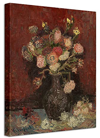 Wieco Art Grand vase avec asters chinois et glaïeuls - Impressions sur toile - Art mural par Van Gogh - Reproduction de peintures à l'huile - Moderne - Fleurs abstraites HD - Images pour salon et
