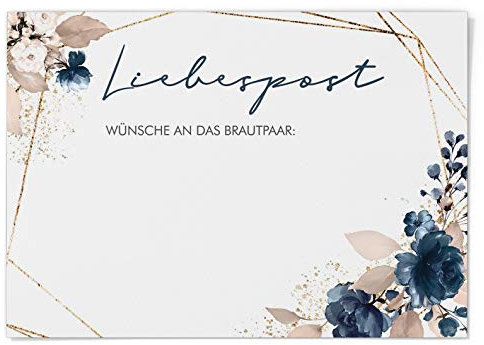 DeinWeddingshop Ballonflugkarten zur Hochzeit 50 Stück, extra leichte Postkarten für langen Flug, Platz für Glückwünsche (Watercolor Breeze Blau)