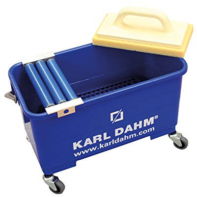 Karl Dahm® Rollenwaschset-Express I Waschset für Fliesenleger I Fliesen-Wascheimer mit Rädern I Fliesen-Wasch-Set Profi mit 3-Rollenaufsatz I Für noch besser ausgedrückte Schwammbretter – 11487