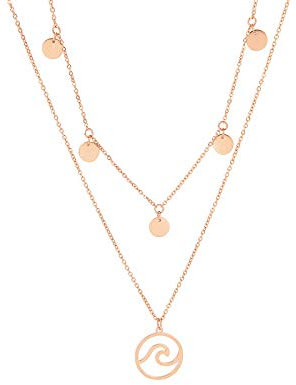 MENDOZZA Damen Hals-Kette Double Layer Petite Collection Wellen Anhänger Edelstahl Collier 18 Karat Damen-Schmuck 5 Coin Wave Rosegold 46 cm