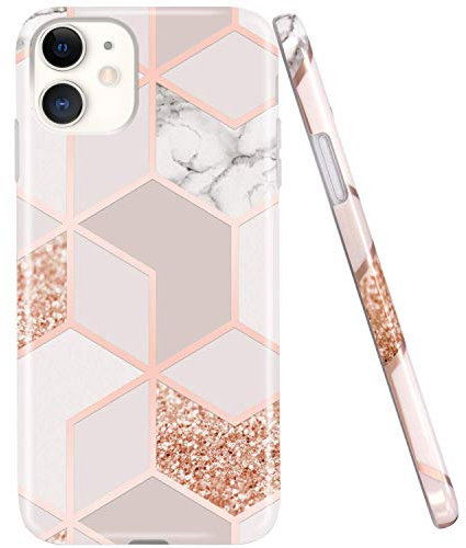 JAHOLAN iPhone 11 Hülle Handyhülle TPU Silikon Weiche Schlank Schutzhülle Handytasche Gummi Dünn Flexibel Case Handy Hülle für iPhone 11 2019 6.1 Zoll - Marmor Rose Gold