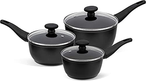 Prestige – Thermo Smart – Juego de cacerolas antiadherentes con tapas – 3 piezas – Inducción, Gas y Cocinas Eléctricas – 16, 18 y 20cm