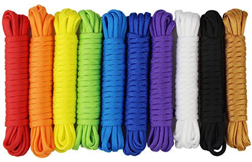 10 Farben Paracord Armband Schnüre Fallschirmschnur Survival 7 Strängen Nylon Seil 550 DIY Handgemachte Webart für Armband, Schlüsselanhänger, Anhänger, Hundeleinen, Zeltseil, Paracord Accessoires