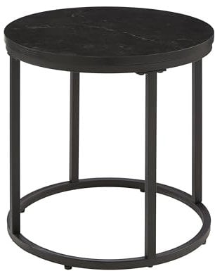 Ball & Cast Petite Table d'appoint Ronde Moderne, Table d'appoint en Faux marbre avec Structure en métal pour Petit Espace, Noir