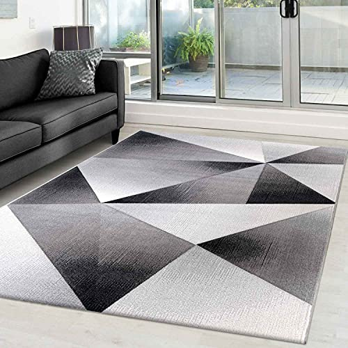 VIMODA Teppich Modern Geometrische Muster Kurzflorig Grau Schwarz Weiß Meliert, Maße:120 x 170 cm