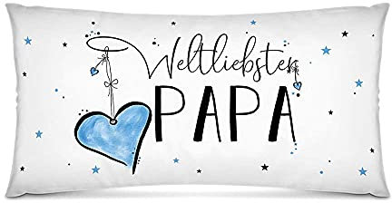 PR Print Royal XXL-Deko-Kissen mit Füllung - Weltliebster Papa - Geschenk für den besten Papa, Vatertag, Geburtstag - Weiß, 80x40 cm