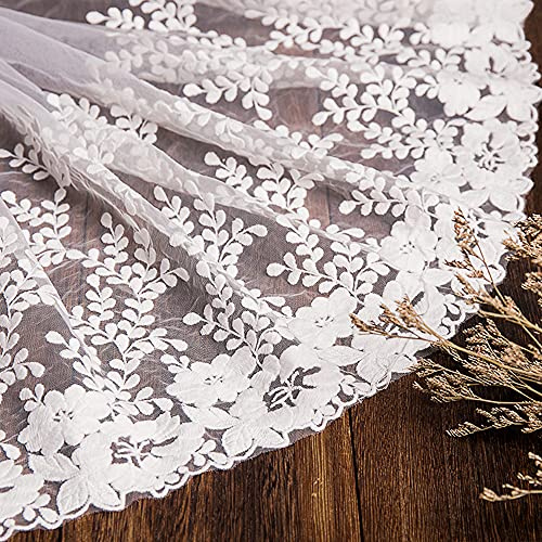 2 Yard Vintage Bestickter Spitzenbesatz Spitzenborte Dekoband Spitzenband Spitzenbordüre Zierband Spitzenstoff für Nähen Brautschleiern Petticoats Hochzeitskleid Hochzeit Deko 32cm Breite,A Weiß