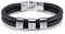 PiercingJak Herren Armband mit Gravur 3 Namen Männer Lederarmband geflochten Schwarz Echtleder Wickel Edelstahl Namensperlen ID Armreif Charm Schmuck Personalisierte Geschenke für Mann