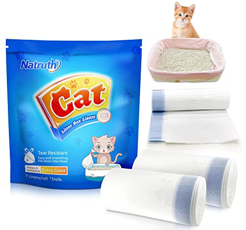 NATRUTH 21 XL Cat Litter Trays Liners, Cat Litter Bag with Drawstrings, Cat Tray Liners Large & Scratch Resistant & Leak Proof, Cat Litter Box liners for Most Litter Box, 91.5 x 45 cm/36 x 18 In