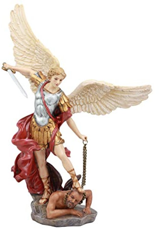 Ebros Gift Colorful Guido Reni Barock Kunst Reproduktion Heiliger Michael der Erzengel zerquetscht Satan Teufel Statue Wächter Beschützer der Menschheit Dekor Figur Schutzpatron der Polizei Soldaten