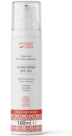 WOODEN SPOON Organic Certified Mineral Sunscreen Lotion SPF 35+ 100ml, Non-Nano Zinc Oxide UVA/UVB Protection for Face & Body