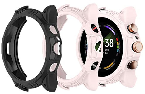 Onetuo Schutzhülle kompatibel Für Fossil Damen gen 6 Smartwatch 42mm, Ultra dünn TPU Schutz Hülle für Fossil gen 6 42mm Smartwatch (Schwarz+rosa)