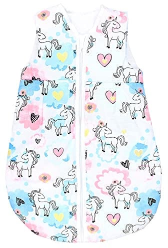 TupTam Schlafsack Baby - Wärmender Ganzjahresschlafsack 2.5 TOG, OEKO-TEX, Ärmellos, Farbe: Einhorn Rosa/Blau, Größe: 104-110