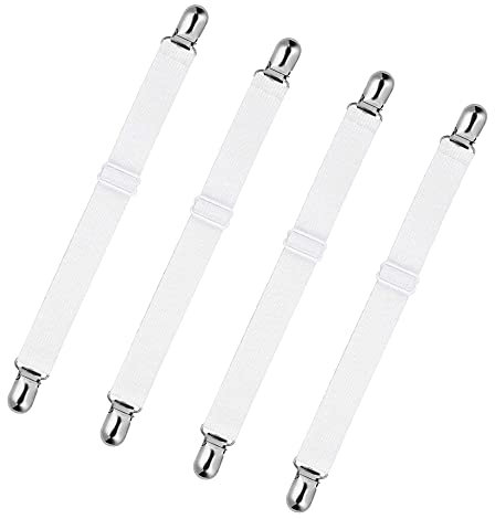 STRAP STOP Rust Proof Nickel Plated Bed Sheet Grippers (Set of 4) — Advance Clenching System to Keep the Bedsheet in Place — Extendable Upto 38 cm & Multifunctional for Couch, Crib, Ironing Board etc
