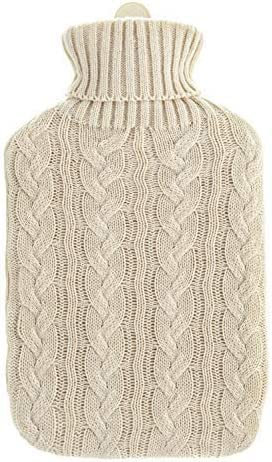 2L Hot Water Bottle with Cover UK - Natural Rubber 2 Litre Hot Water Bottle - Perfect Hot Water Bag for Pain Relief, Hand Feet Warmer and Cold Compress (Cream Bottle with Cream Cover)