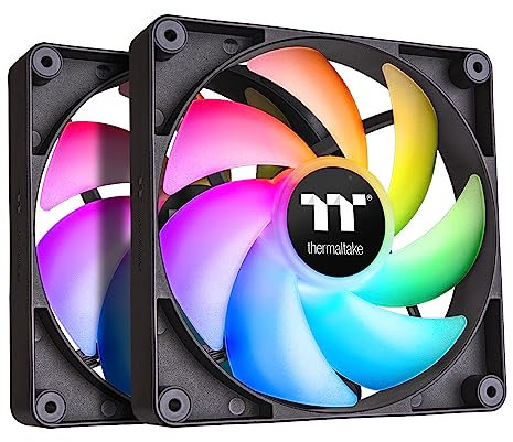 Thermaltake CT140 ARGB Sync PC Cooling Fan (2-Fan Pack), 5V Motherboard Sync, 16.8 Million Colors 9 Addressable LEDs, 140 mm Hydraulic Bearing Case/Radiator Fan, CL-F150-PL14SW-A,Black