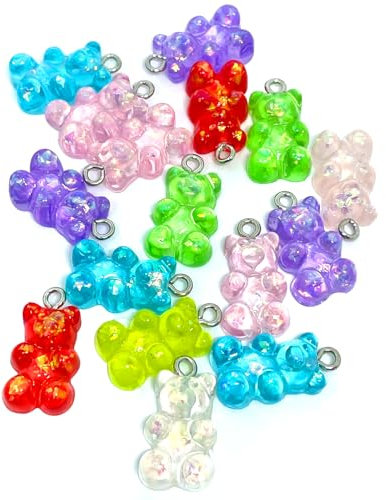 TAIYOU 60 Stück Gummibärchen Charms Kunststoff Harz Bär Anhänger 19 mm Kunstharz Bär Schlüsselanhänger für DIY Handwerk Schmuck Halskett Armband Zubehör 6 Farben